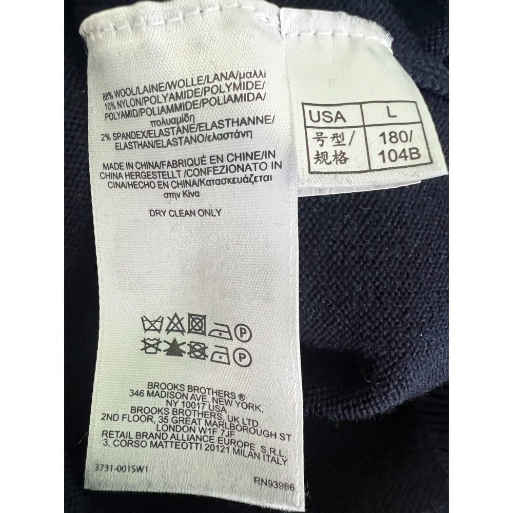 Brooks Brothers Saxxon Wool Navy Blue Long Sleeve V-Neck Pullover Sweater Sz L - Picture 4 of 4